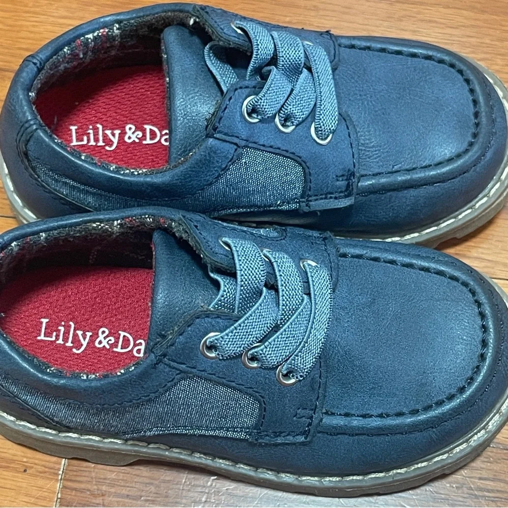 Lily & Dan Boys Navy Oxford Dress Shoes Size 7/8 Toddler Lug Sole Easy On No Tie